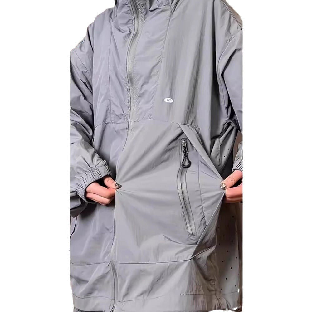 Gray Hooded Sunproof Ice Silk Outdoor Jacket
