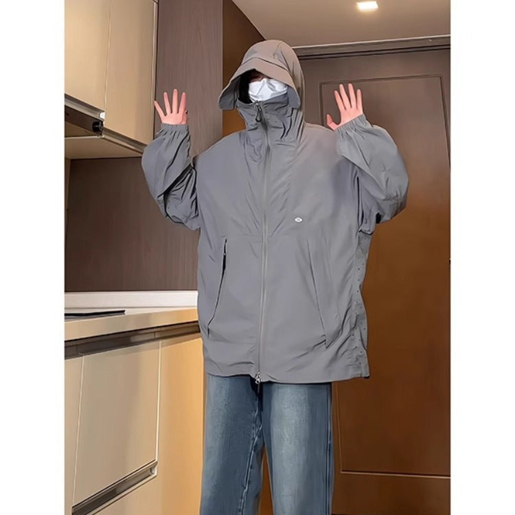 Gray Hooded Sunproof Ice Silk Outdoor Jacket