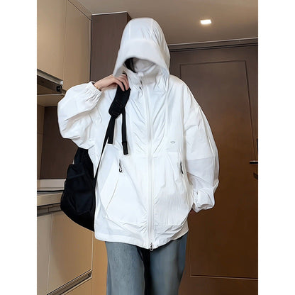 Gray Hooded Sunproof Ice Silk Outdoor Jacket
