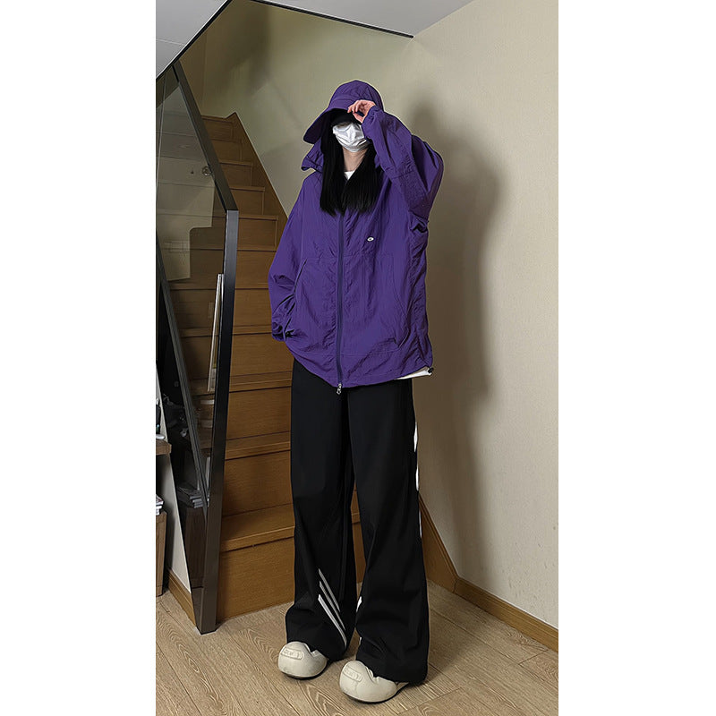 Gray Hooded Sunproof Ice Silk Outdoor Jacket