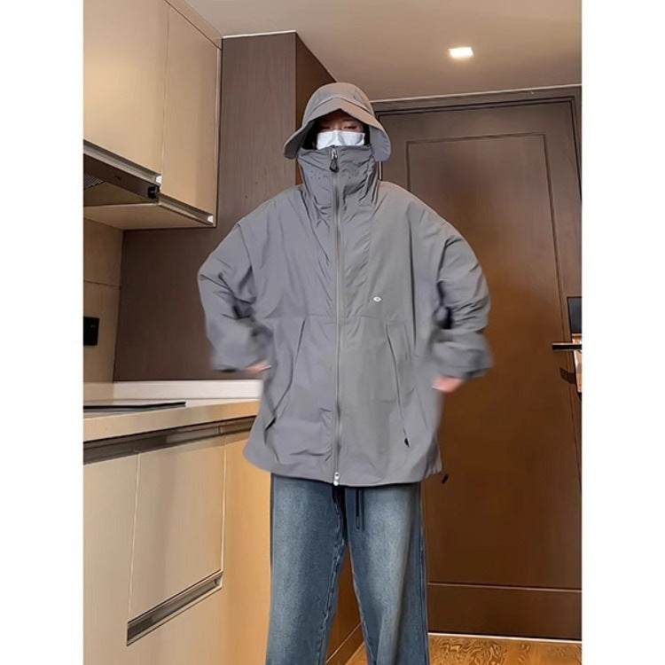 Gray Hooded Sunproof Ice Silk Outdoor Jacket