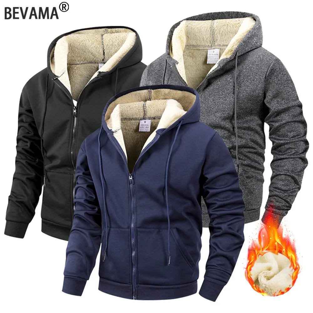 Men's Winter Fleece Windproof Hooded Zipper Jacket