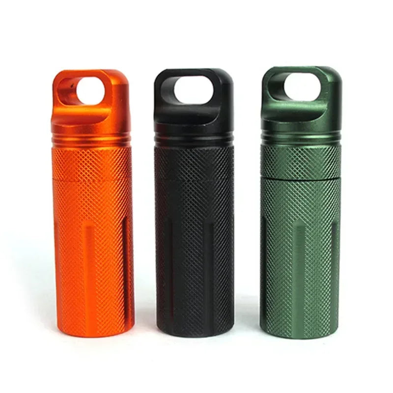Aluminum Survival Pill Bottle Waterproof First Aid Container