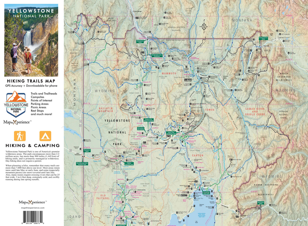 Yellowstone Hiking Trails GPS Map Paper Mobile Guide