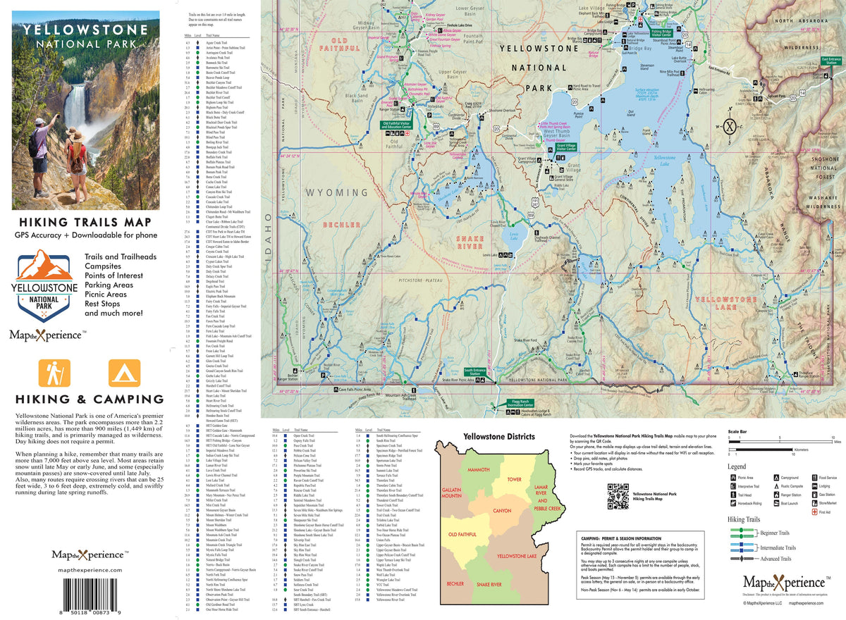 Yellowstone Hiking Trails GPS Map Paper Mobile Guide