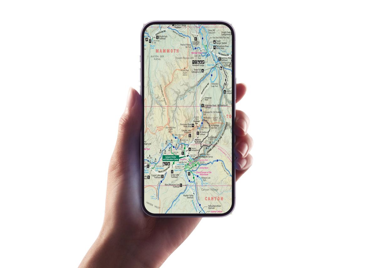 Yellowstone Hiking Trails GPS Map Paper Mobile Guide