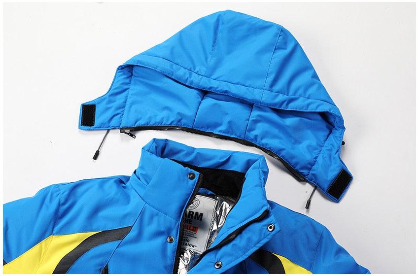 Men's Blue Waterproof Warm Detachable Hooded Jacket