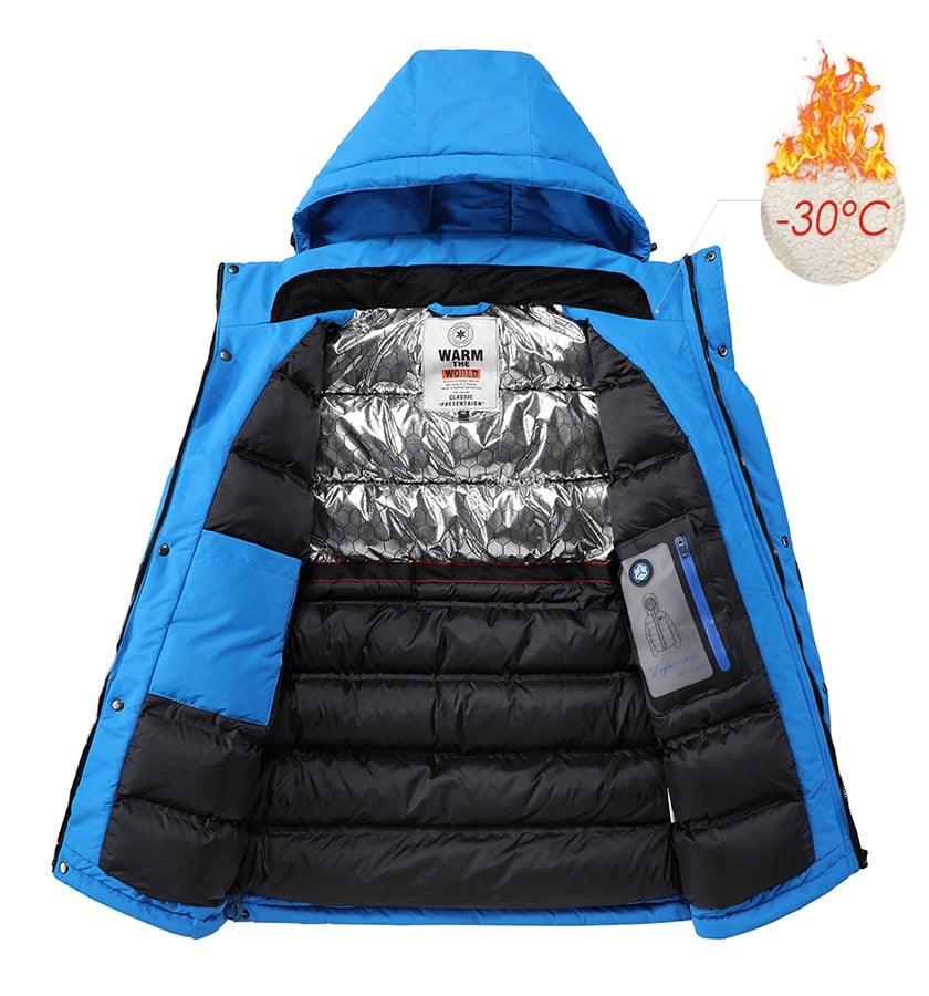 Men's Blue Waterproof Warm Detachable Hooded Jacket