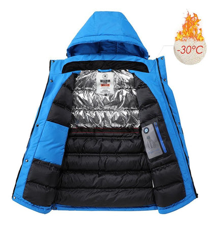 Men's Blue Waterproof Warm Detachable Hooded Jacket