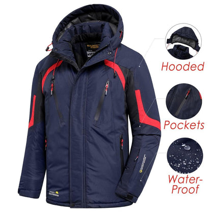 Men's Blue Waterproof Warm Detachable Hooded Jacket