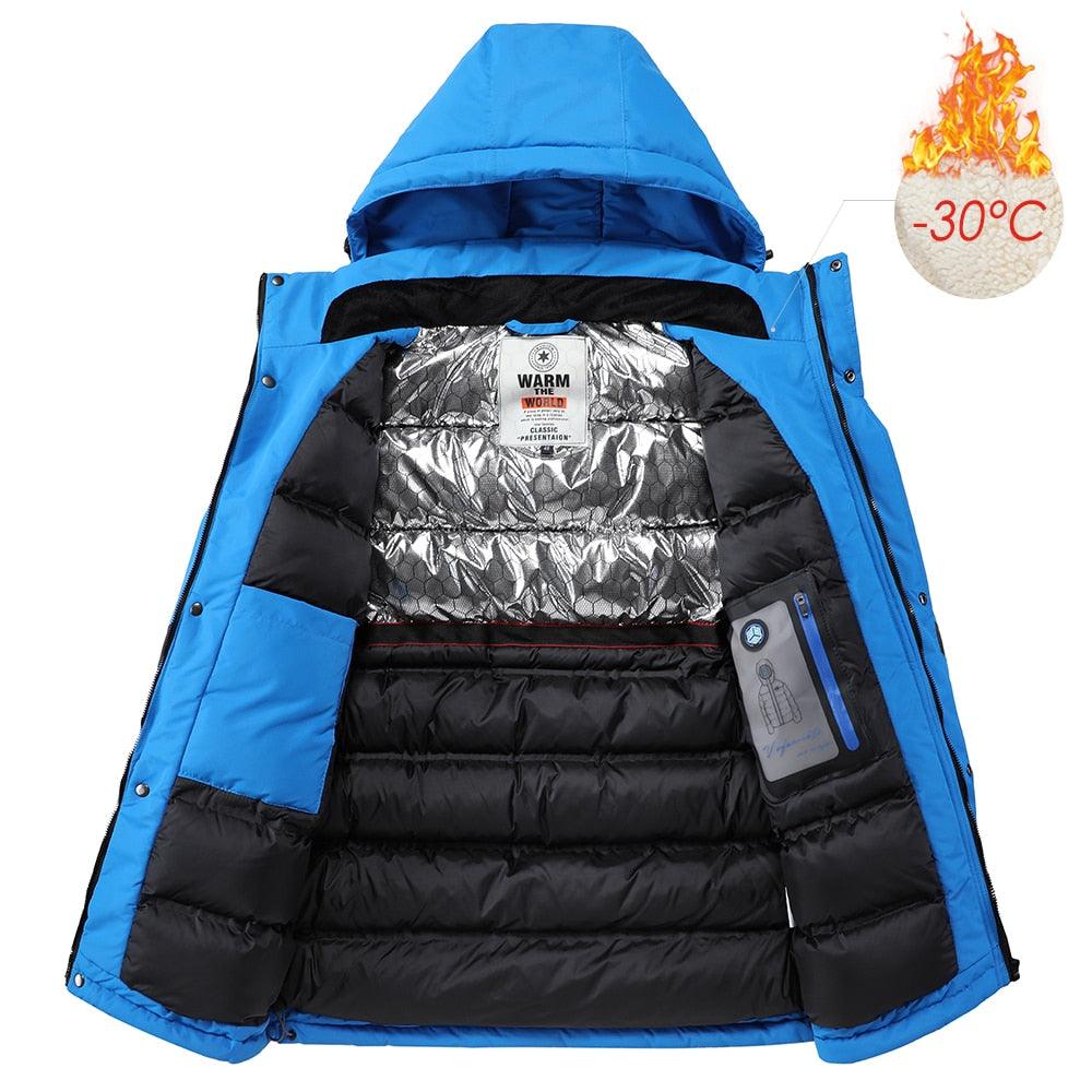 Men's Blue Waterproof Warm Detachable Hooded Jacket