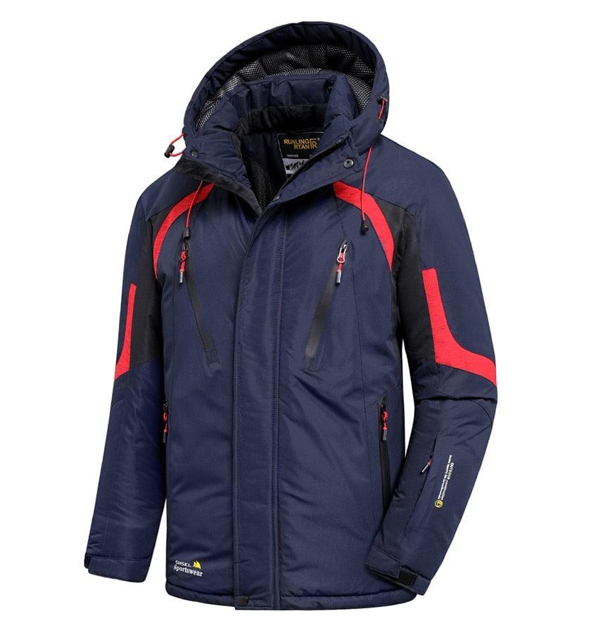 Men's Blue Waterproof Warm Detachable Hooded Jacket