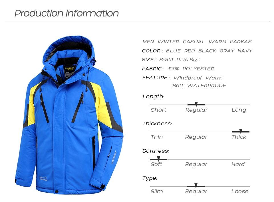 Men's Blue Waterproof Warm Detachable Hooded Jacket