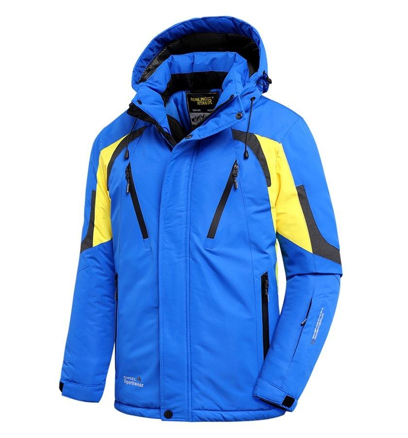 Men's Blue Waterproof Warm Detachable Hooded Jacket