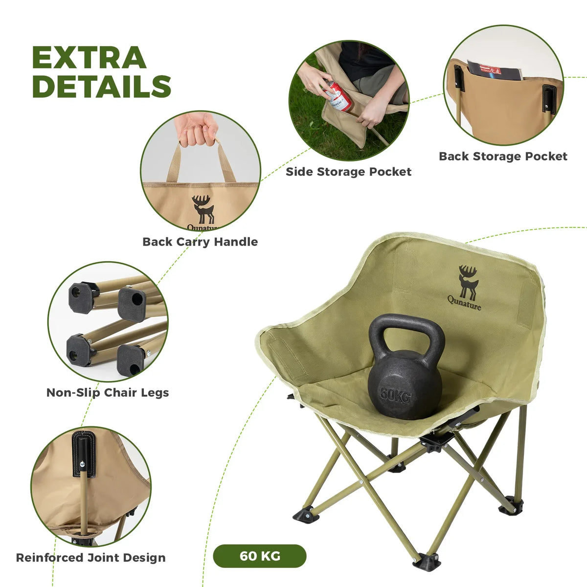 Folding Carbon Steel Camping Chair Adult Kids