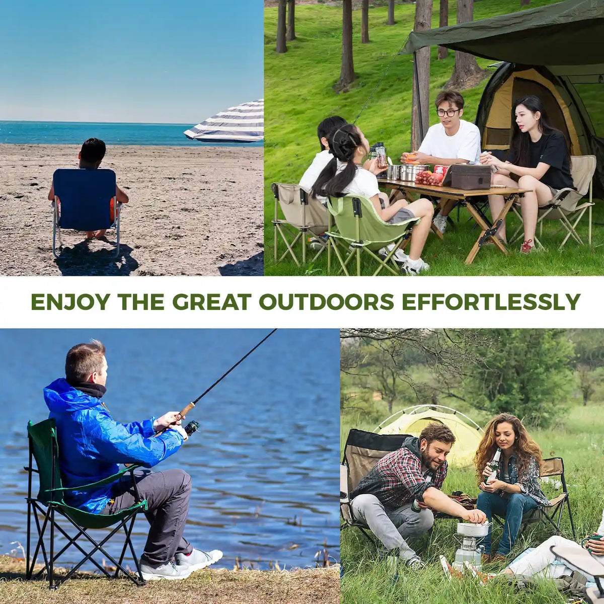 Folding Carbon Steel Camping Chair Adult Kids