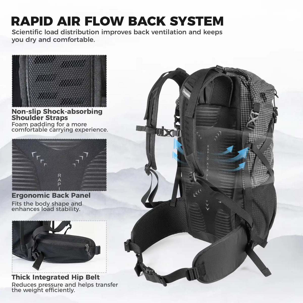 30 35L Lightweight Waterproof Large Capacity Hiking Backpack